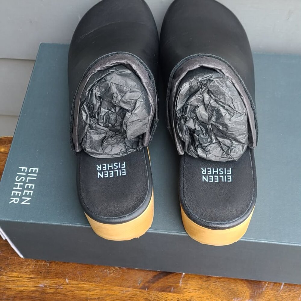 Eileen Fisher Black Leather Clogs Size 9 1/2 NIB! - Picture 6 of 13